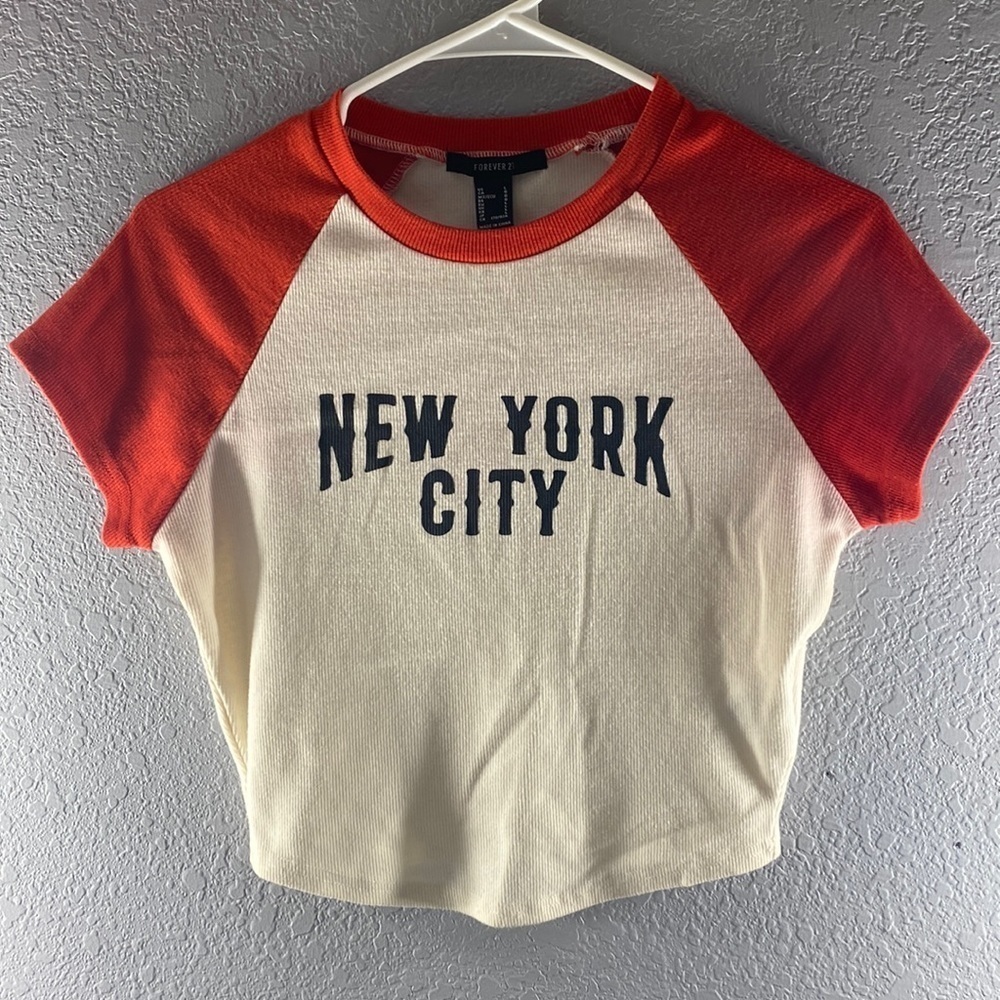 Forever 21 New York City Red Baseball Crop Tee